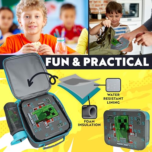 Get Trend Minecraft Lunchtasche Kinder Set 3 Tlg. mit Trinkflasche, Lunchbox mit Fächern und Isolierte Snack Tasche, für Schule, Kita und Vorschule (Multi Minecraft)