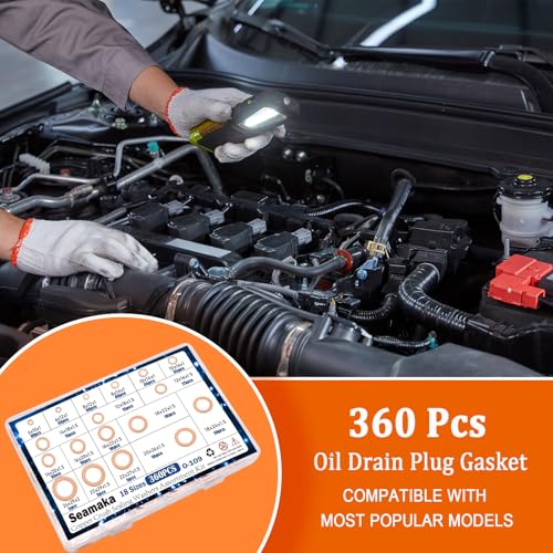 Image of 360PCS Crush Washer Oil Drain Plug,18 Sizes Copper Crush Washers Assortment Kit,Automotive Oil Pan Drain Plug Gasket M6 M8 M10 M12 M14 M16 M18 M20 M22 M24