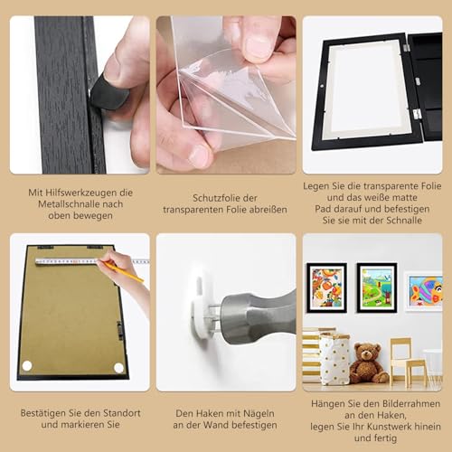 2 Stück Bilderrahmen für Kinderzeichnungen A4, Frontöffnung Kunstfotorahmen für Bilderrahmen Kinder, Holz mit Acrylglas, Befüllbar Fotorahmen zum Aufbewahrung & Darstellung von Kunstwerken, Holzfarbe