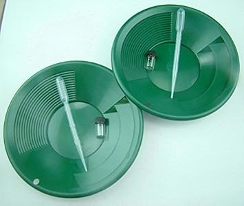 Lot of 2-8" Green Gold Mining Pans w/Bubble Snuffers and Small Vials