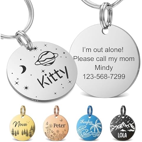 Personalized Cat Tags, Custom Cat Dog ID Tag Dogs Stainless Steel Name Tag Customized Pet Tags Both Side Engravable Kitten Puppy Name Tags(Silver,S) Cover