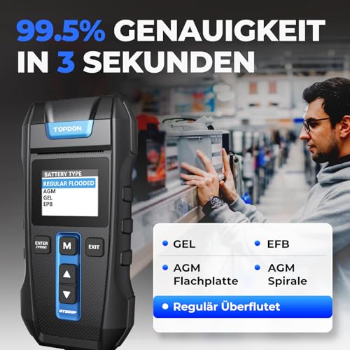 Topdon BT300P Autobatterietester 12V 24V mit Drucker für Kfz