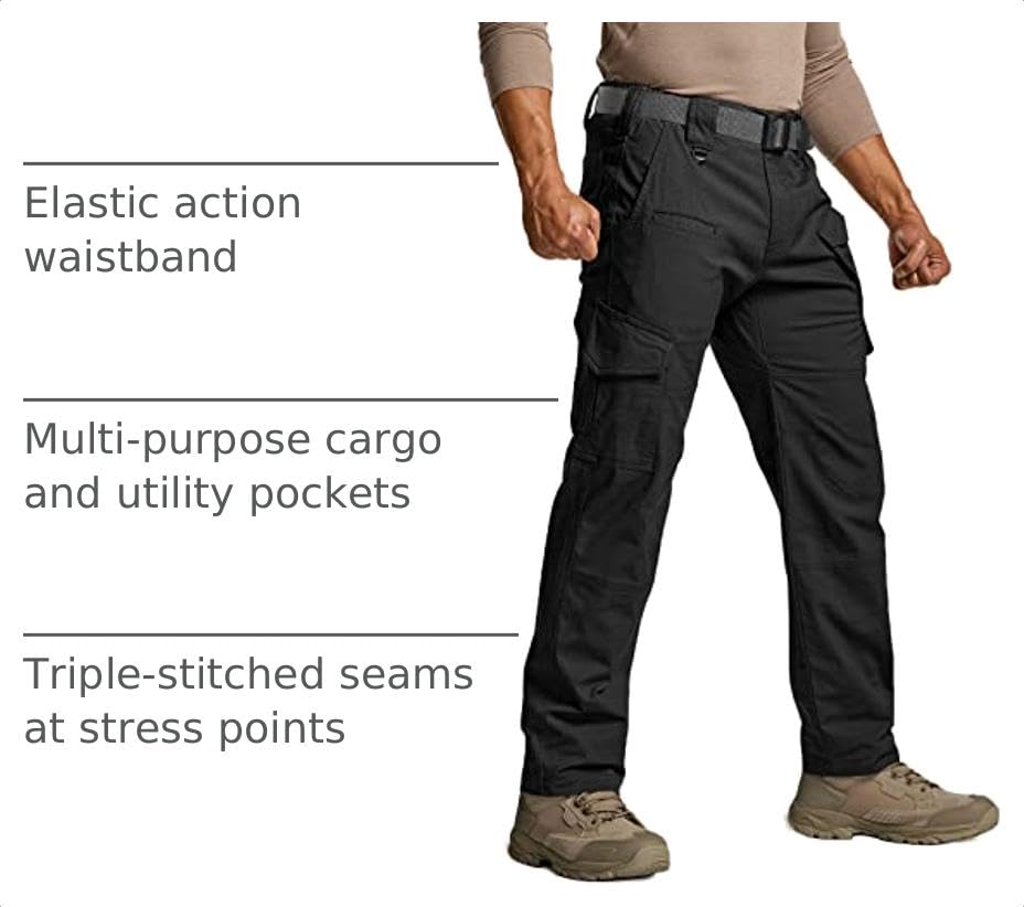 Image of CQR Men's Flex Ripstop Tactical Pants, Water Resistant Stretch Cargo Pants, Lightweight EDC Hiking Work Pants