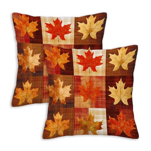 ZibZorp Autumn Leaves Pillow Covers 18x18 Set of 2 | Fall Decorative Cushion Cases | Maple Leaf Patchwork Pillowcases | Harvest Throw Covers for Sofa Living Room Bedroom Decor