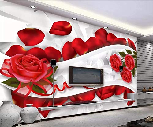 Carta da Parati 3D Petali di Rose Rosse Romantici