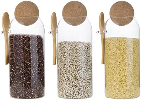 ORNAMI Clear Glass Storage Jar with Cork Ball, Mason Canister with Spherical Lid and Spoon (0.5L)