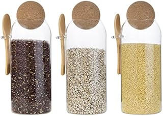 ORNAMI Clear Glass Storage Jar with Cork Ball, Mason Canister with Spherical Lid and Spoon (0.5L)