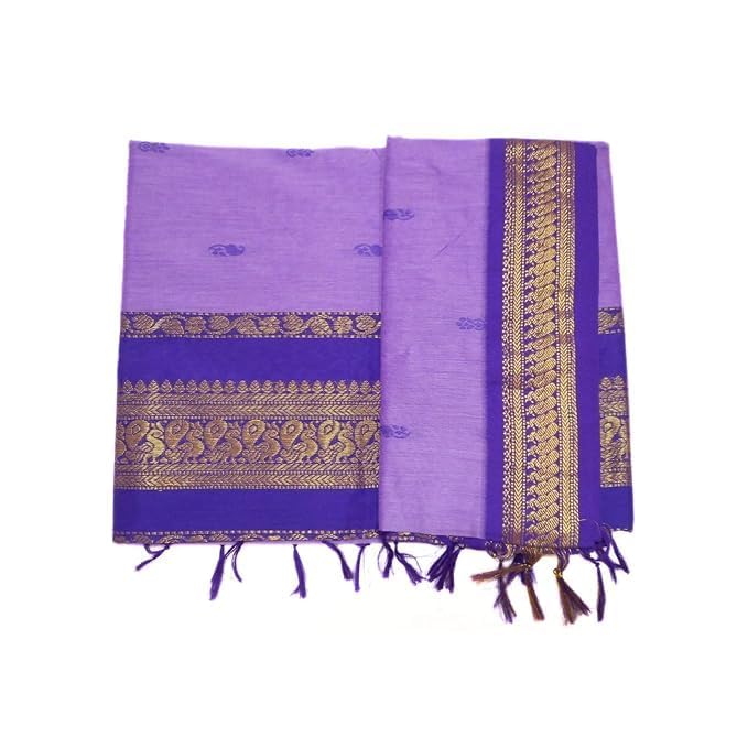 Image of Pure Kalyani Cotton Saree | Zari Border & Blouse Piece - Lata Gadwal Design | Traditional Saree