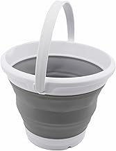 SAMMART Faltbarer Kunststoffeimer mit 5,5 l Fassungsvermögen, zusammenklappbar, runde Wanne, tragbarer Wassereimer zum Angeln, platzsparender Wassertopf für den Außenbereich (Weiß/Grau, 1)