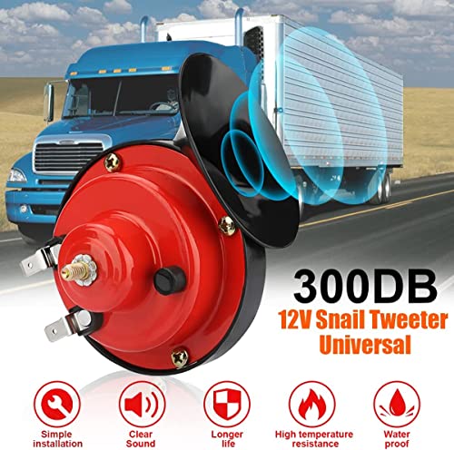 2PCS 300DB Super Loud Train Horns, 12V Waterproof Air Horns Replacement Kit, Car Air Electric Snail Double Horn, Automotive Accessories Universal for Car, Motorcycle, Truck, Bike, Boat (Red) - Image 6
