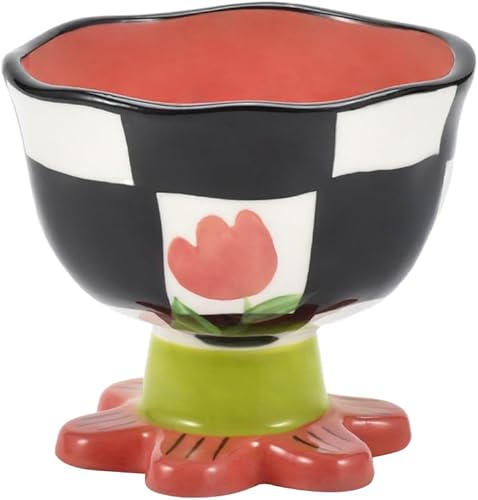 Taza de cerámica para helado, taza de café para postre de té, leche, 6 onzas, lindas tazas de cuadros en blanco y negro para el hogar y la oficina,