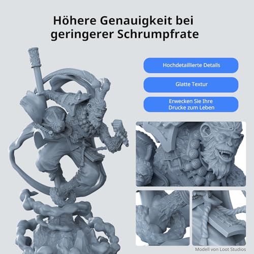 ANYCUBIC ABS-Like Resin 3.0, 3D Drucker Resin mit Ausgezeichneter Härte und Zähigkeit, Hochpräzises, Geruchsarmes 405 nm UV-härtbares Harz für Resin 3D Printer, Grau, 1000g