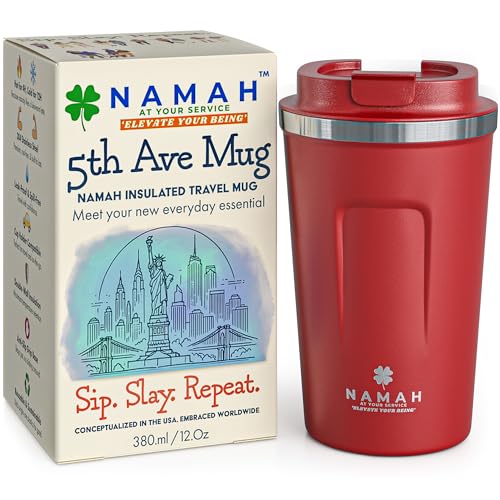 Image of Namah Insulated Coffee Travel Mug 380 ml with Lid, Leak Proof Stainless Steel Thermosteel Vacuum Insulated Mug, Hot & Cold Reusable Coffee Mug for Office, Car Cup Holder Friendly