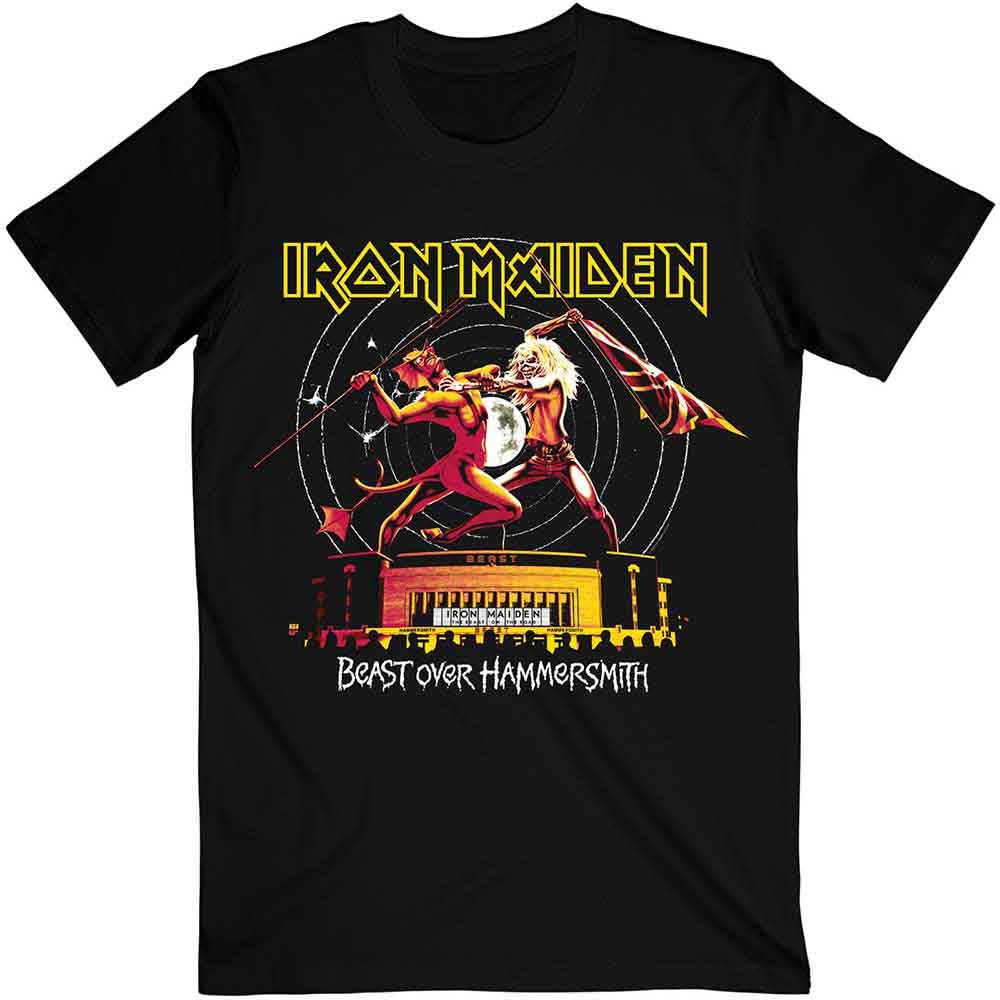 Iron Maiden Unisex Black T Shirt Beast Over Hammersmith Eddie And Devil Tonal Official M