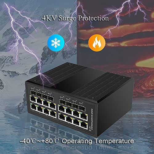 Image of Industrial Gigabit Managed PoE Switch - 16 Ports 10 /100 /1000Mbps Web Management DIN Rail PoE Switch with 8 SFP Slots, Network PoE Switch Support Ring Network, VLAN, STP, LACP, QOS