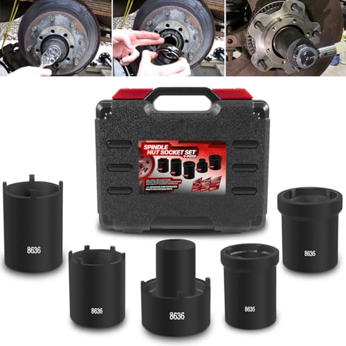Image of Camoo 648636 Spindle Nut Socket Set, 5 PCS Axle Hub Nut Sockets For Ford Dana 50 60, For Dodge, Chevrolet & GMC 1 /2 inch Drive Axle Spindle Nut Retainers Remover, Lug Out Spindle Sockets Set