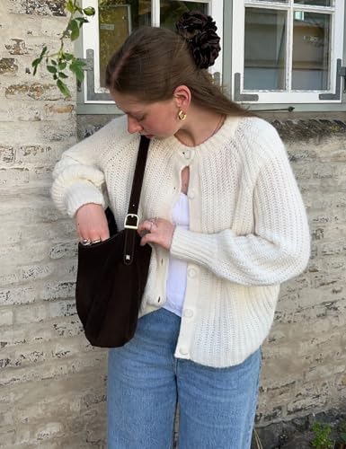 Wyeysyt Womens Cardigan Sweater Button Down Long Sleeve Chunky Soft Knit Sweater Fall Open Front Loose Casual Cardigan Coat(Beige-L)2