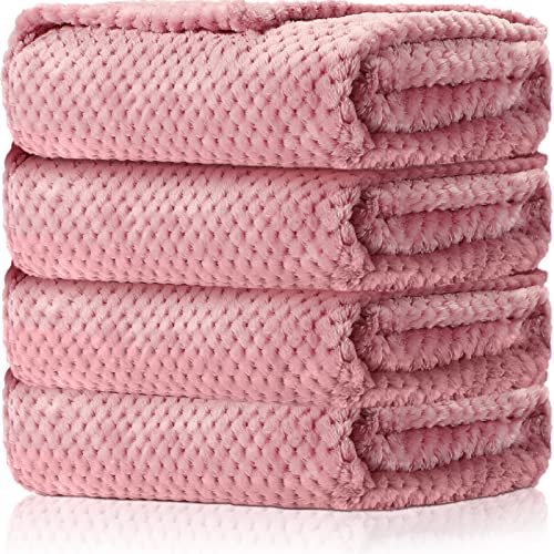 Image of Reginary 4 Pack Fuzzy Blanket 30 x 40'' Waffle Flannel Baby Throw Blankets Warm Nursery & Crib Blankets for Girl & Boy Newborn Infant(Pink)