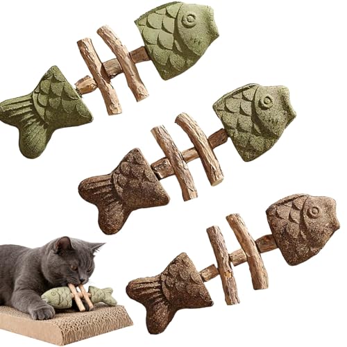 zoocco Natural Dental Chew Toy for Cat, Interactive Cat Chew Toys for Teeth Care & Play, Fishbone Texture Bite-Resistant & Multi-Flavor Options (3pcs)