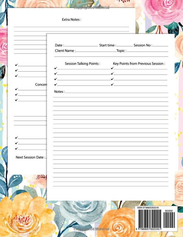Session notes notebook for Therapist Counselors Coaches and Social worker, Customized Log Book To Record Client Problems, Progress, Plans For Psychotherapists | Beautiful flower cover design image 3