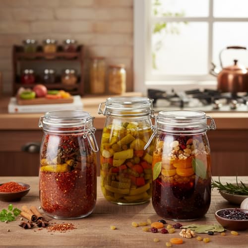 Image of ginoya brothers - Kitchen Glass Jar (2, 1500 Ml. Round Clip Jar)