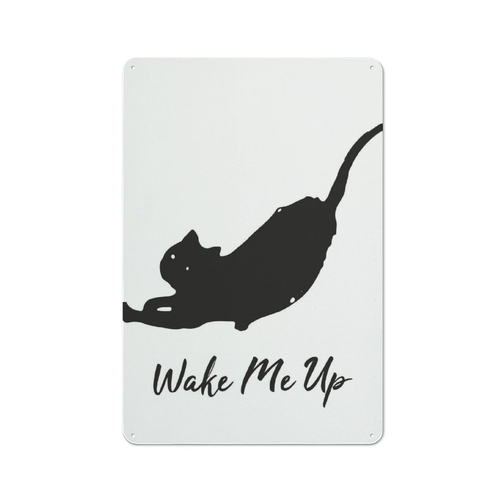 Junmoney Wake My Cat Up Ilustration Toilet Room Printed Metal Sign, Wall Decor For Bathroom, Toilet Room, Laundry Or Guest Wc, 30X20cm