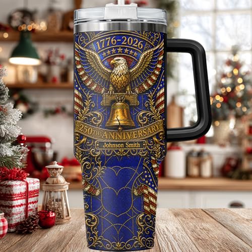 Image of Personalized 250th Anniversary Of America Tumbler - Custom Patriotic USA Flag 1776-2026 Gifts - US Eagle Freedom Cup 40oz A6 - American Independence Celebration Gifts For Men Women