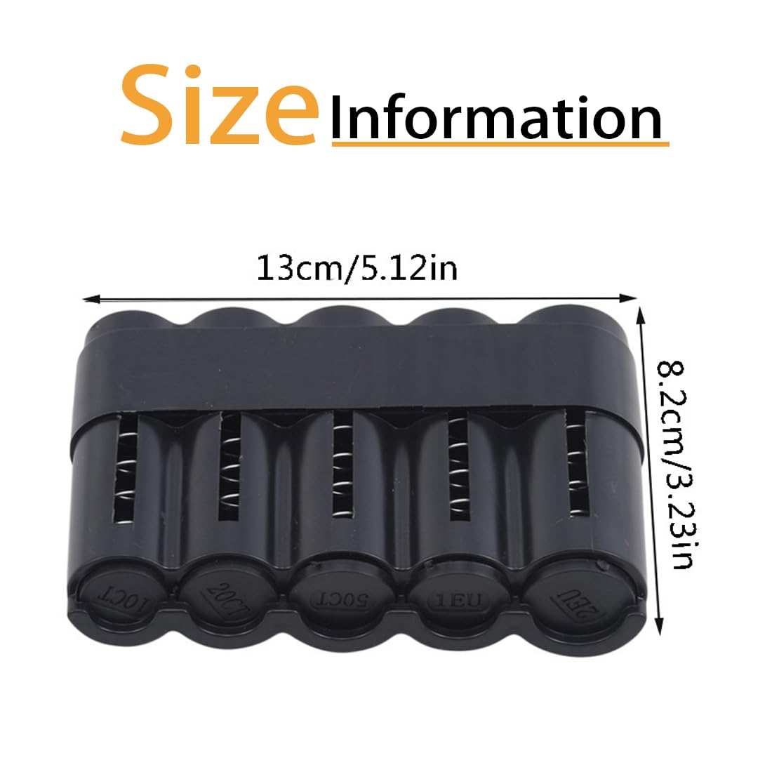 GXGM Monedero Euro,2-Piezas 5-Hoyos para Monedas,Clasificador de Monedas,Adecuado para Camareros,Conductores,Vendedores (Negro y Transparente)