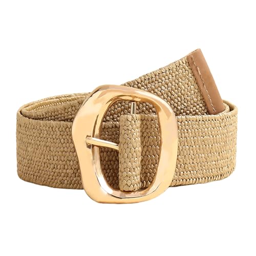 Straw Woven Elastic Belt for Women Wide Stretch Waist Belts for Dresses Boho Ladies Dress Belt