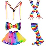 HomeChi Juego de Accesorios de Disfraz Para Mujer De Los Años 80, Trajes de Fantasía Arcoíris, Guantes Largos Elásticos...