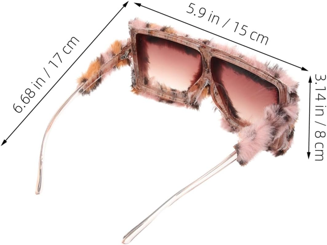 NOLITOY 2pcs Plush Fuzzy Cat Eye Sunglasses Leopard Print Fashion Eyewear Unisex Party Fancy Dress Disco Accessories