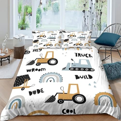 Housse de couette microfibre résistante effet 3D impression camions de chantier