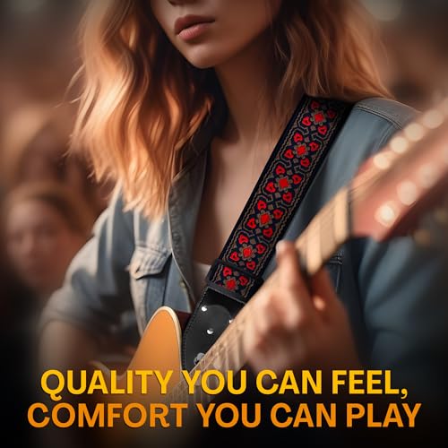 Guitar Strap For Acoustic, Electric and Bass Guitars, Adjustable Strap Includes 2 Strap Locks To Keep It Safe & 2 Unique Picks and Pick Pocket, Best Gift for Men & Women Players