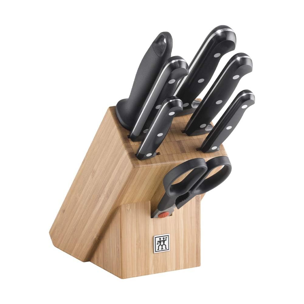 ZWILLING Twin Chef Bloc de couteaux 8 pièces, bloc en bambou, acier spécial inoxydable, noir, Made in Germany