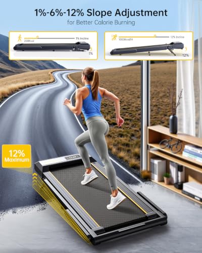 Image of TOPUTURE Walking Pad Treadmill with 12% Incline, 4 in 1 Foldable Treadmill with Handle Bar for Home /Office, Under Desk Treadmills Portable Folding Walking Pad with App & Bluetooth Speaker, 0.6-10MPH