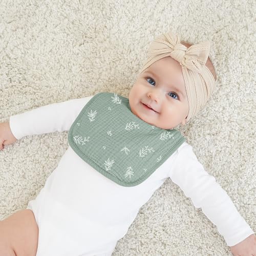 Image of Bearmoss Baby Bibs for Drooling and Teething 100% Cotton Muslin Bibs for Baby Boy & Girl,Adjustable, Ultra Absorbent,8 Pack