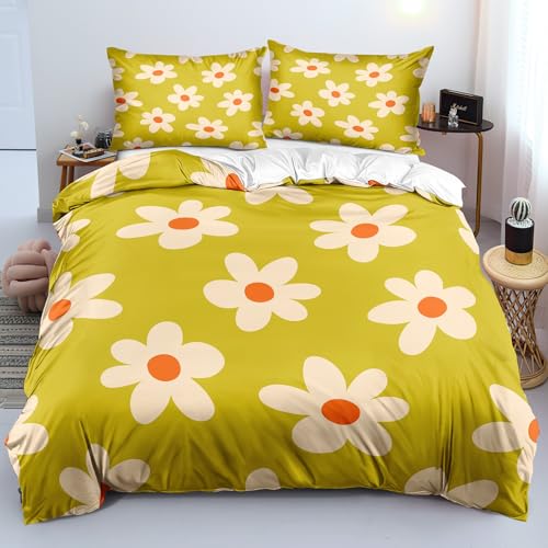 Housse de couette 140x200 avec fermeture eclair parure lit tournesol microfibre douce