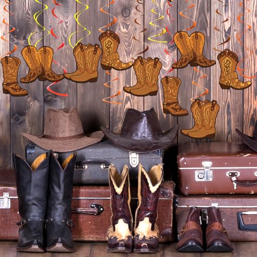 Image of 58Pcs West Cowboy Party Decorations Western Cowboy Hanging Swirls Wild West Cowboy Boot Banner Western Party Decorations for Boy Kids Baby Shower Birthday Holidays Ceiling Supplies
