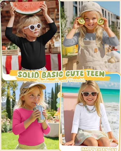 Image of 4 Pack Girls 3 /4 Sleeve T Shirts Kids Crewneck Elbow Sleeve Casual Tops Solid Basic Cute Teen Tees 5-14Y