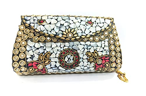 Caja de estilo vintage en forma de mosaico bolsa de metal regalo para ella Bolso de noche étnico hecho a mano bolso de las mujeres (negro) Caja de estilo vintage en forma de mosaico bolsa de metal regalo para ella Bolso de noche étnico hecho a mano bolso de las mujeres (negro)