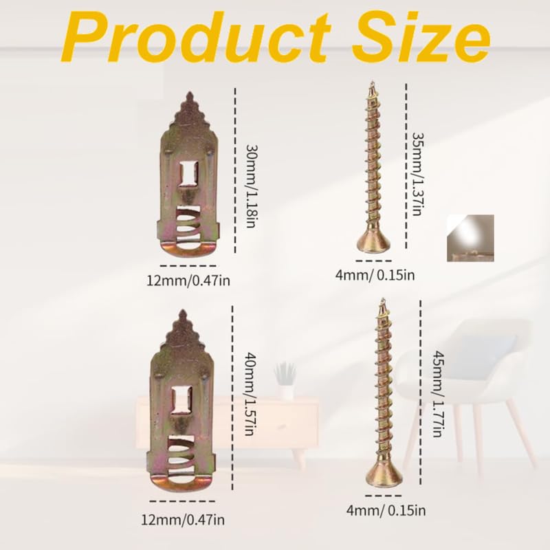 PUSKIU 2024 Upgraded Self-Drilling Anchors Screws, Zinc Plated Steel Drywall Anchors With Screws, Easy Application No Drill or Holes in Wall, Gold