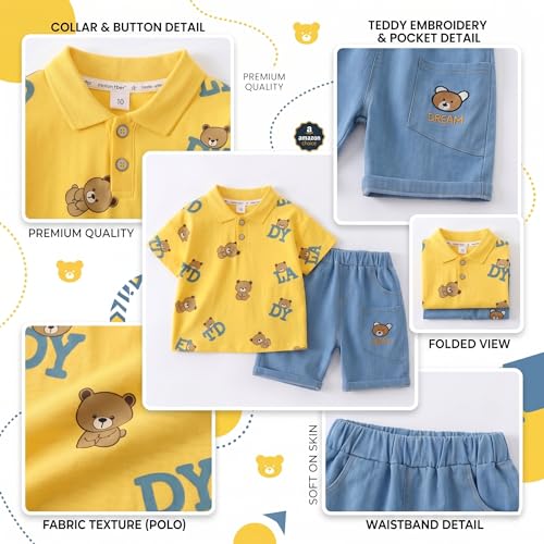 Image of Krishn Creations Kids Clothes for Boys | Cotton Printed Half Sleeve T-shirt and Shorts Baby Boy Dress | Casual Wear Kids Clothes