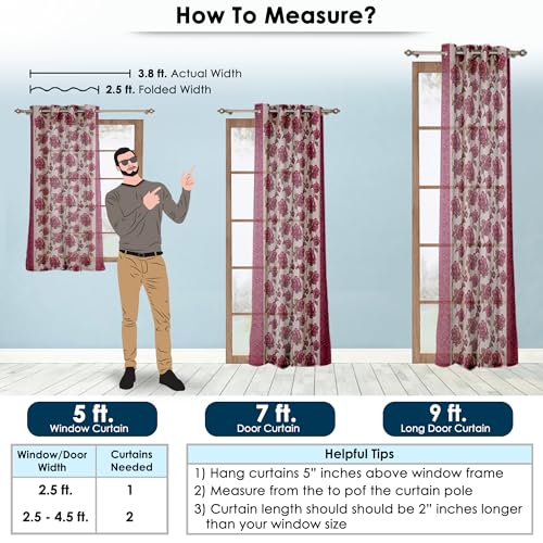 Image of Door Curtains 7 feet Long Set of 2 | Floral Design | Polyester, Light Filtering Curtains and Drapes | Curtains for Living Room | (118 x 215 cm, Pink & Cream) | Perfect for Home Decor
