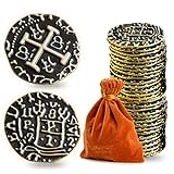 Prefdo Metal Pirate Coins, 35PCS Bronze Treasure Coin Set Spanish Doubloon Replicas Fantasy Metal Coins Pirate Gold Coins for Board Games Tokens Pirate Party Cosplay, 1.18in