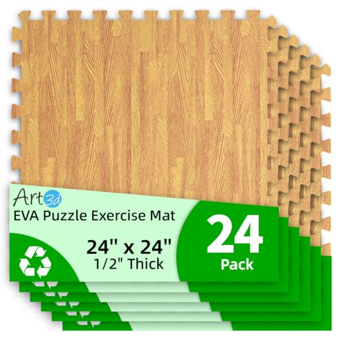 Art3d 24-Pack 24"x24" EVA Interlocking Exercise Mats,96 Sq.Ft,Teak