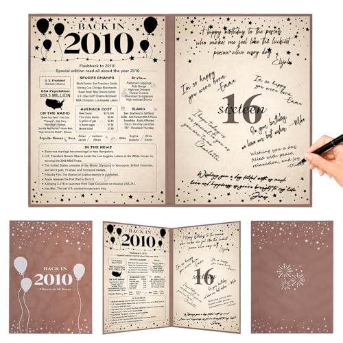 Image of Crenics Sweet 16 Party Decorations for 2010 Boys or Girls, Vintage Back in 2010 Poster, 16th Birthday Guest Signature Book, Awesome 16 Birthday Gifts