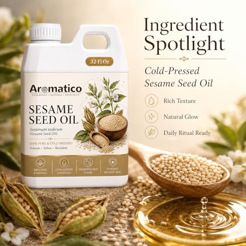 Image of AROMATICO Sesame Oil for Skin, Hair and Body Care, Multipurpose Carrier Oil for Massage, Scalp Care, Dry Skin Routine, DIY Beauty and Natural Glow - 946 ml