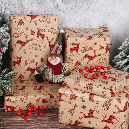 FOPINOA Papel de embrulho de Natal, papel de presente de Natal vintage (47 pés quadrados) papel de e