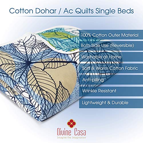 Image of Divine Casa Glace Cotton 120 GSM Reversible Lightweight Printed Single Bed AC Dohar Blanket Quilt - Peach n Navy Blue