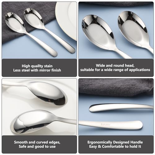 Suppenlöffel Edelstahl Suppenlöffel 6er Set Langer Griff Abendessen Löffel Silber Asiatischer Suppenlöffel für Ramen Thai Miso (SP03)